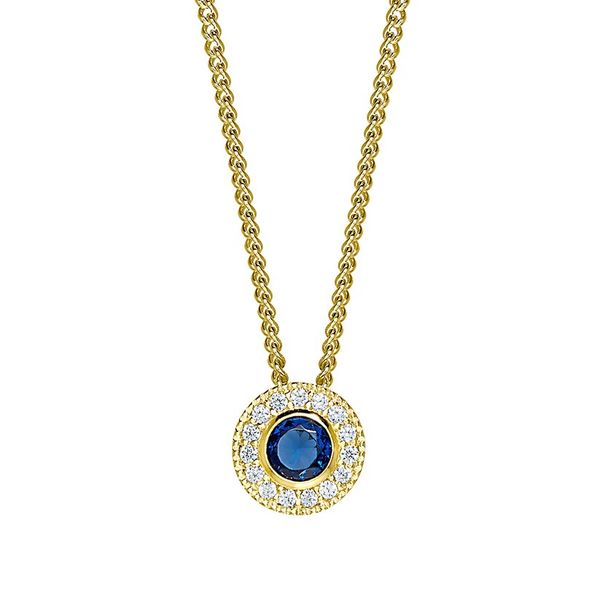Gold Vermeil Sterling Silver Micropave Round Simulated Sapphire and Diamond Necklace on 18