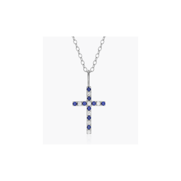 Sapphire and Diamnd Cross Necklace, 1/15ctw Lab Grown Diamonds, SI, G-H, 18