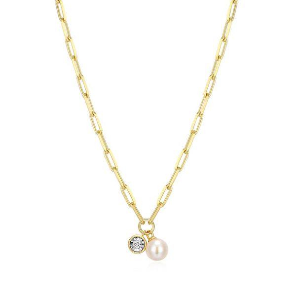 une Birthstone Freshwater Pearl & Lab-Created Diamond Mini Paperclip Necklace in 14K Yellow Gold-Plated Blocher Jewelers Ellwood City, PA