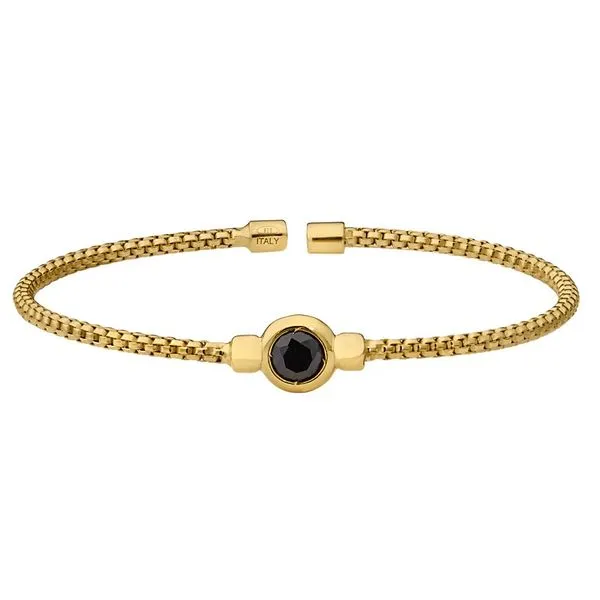 Gold Finish Sterling Silver Round Box Link Cuff With Bezel Set Simulated Black Onyx Blocher Jewelers Ellwood City, PA