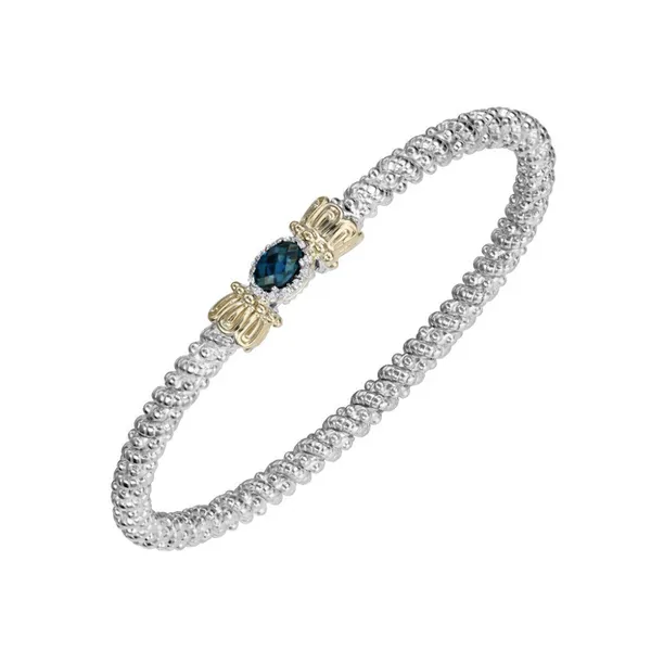 Sterling Silver and 14K Yellow Gold Oval London Blue Topaz Closed Band Bracelet, 0.06ctw, 3mm Blocher Jewelers Ellwood City, PA