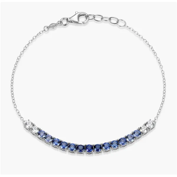 SS Ombre Line Lab Created Sapphire & Diamond Bracelet, 7.75