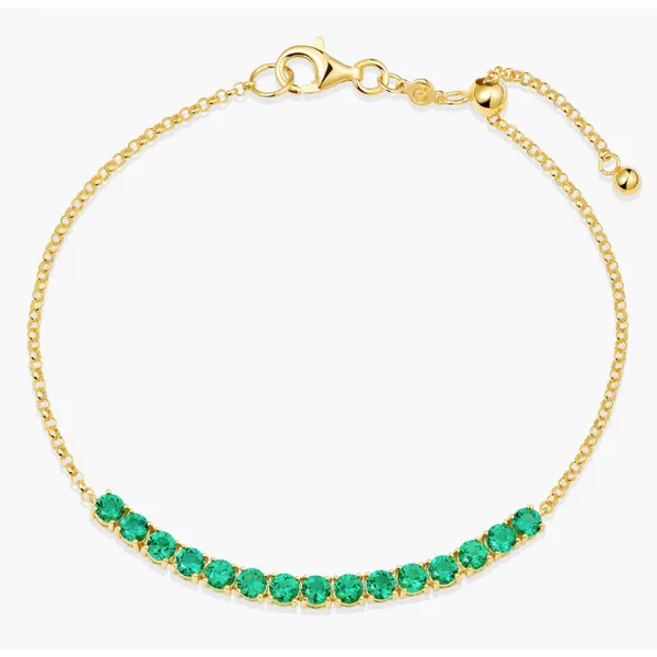 1.5ctw Lab Created Emerald Line GP Bolo Bracelet, A, Round Cut, 7.75