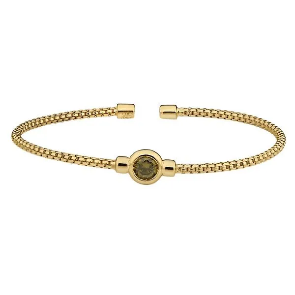 Gold Finish Sterling Silver Round Box Link Cuff With Bezel Set Simulated Peridot Blocher Jewelers Ellwood City, PA