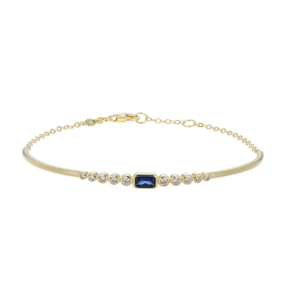Lab-Created Blue Sapphire & 1/5 ctw Lab-Created Diamond Cuff Bracelet, 14K Yellow Gold Plated Sterling Silver, G-H, SI, 6.75