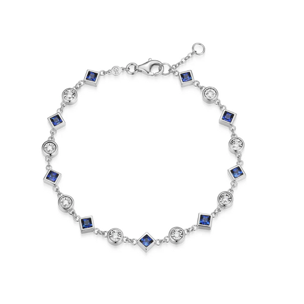 Lab-Created Blue Sapphire & 1/5ctw Lab-Created Diamond Station Bracelet, Sterling Silver, G-H, SI, 6.75