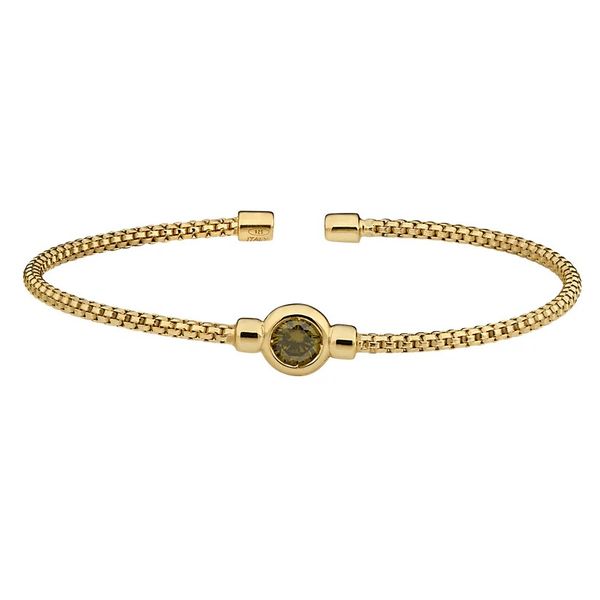 Gold Finish Sterling Silver Round Box Link Cuff With Bezel Set Simulated Peridot Blocher Jewelers Ellwood City, PA