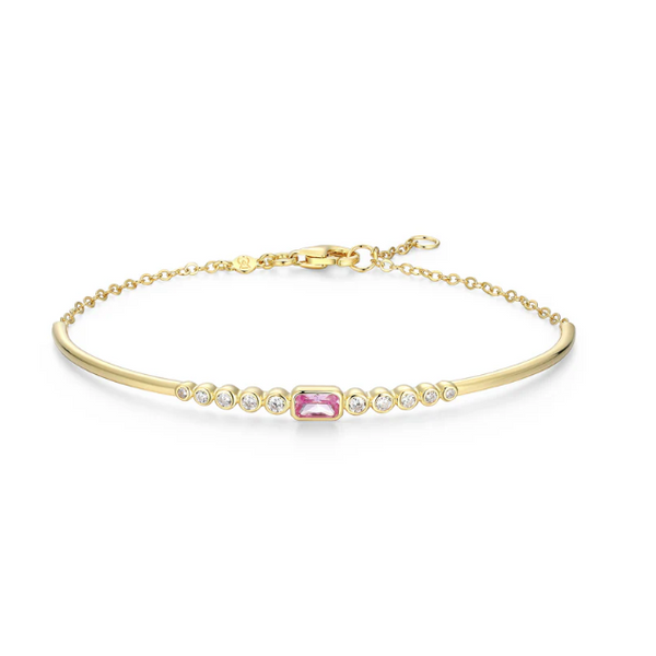Lab-Created Pink Sapphire & 1/5ctw Lab-Created Diamond Cuff Bracelet, 14K Yellow Gold Plated Sterling Silver, G-H, SI, 6.75