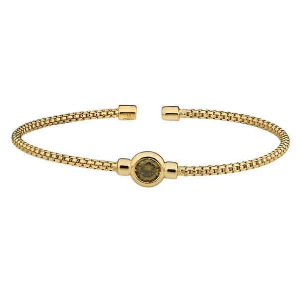 Gold Finish Sterling Silver Round Box Link Cuff With Bezel Set Simulated Peridot Blocher Jewelers Ellwood City, PA