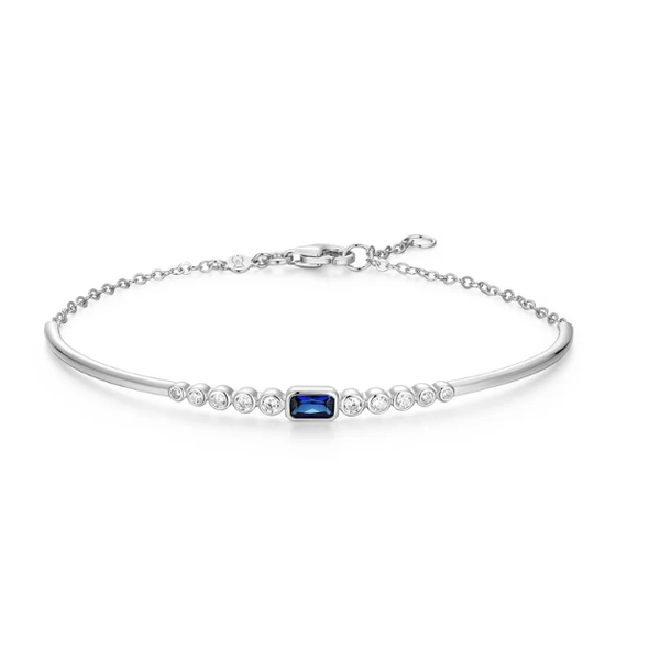 Lab-Created Blue Sapphire & 1/5 Ctw Lab-Created Diamond Cuff Bracelet, Sterling Silver, G-H, Si, 6.75