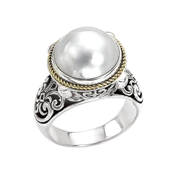 Sterling Silver and 18K Yellow Gold White Mabe Pearl Ring Size 7 Blocher Jewelers Ellwood City, PA
