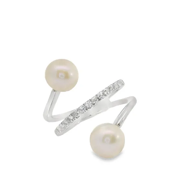 SS 7.5-8mm Fresh Water Pearl, Created White Sapphire Stack Ring, Size 7 Blocher Jewelers Ellwood City, PA