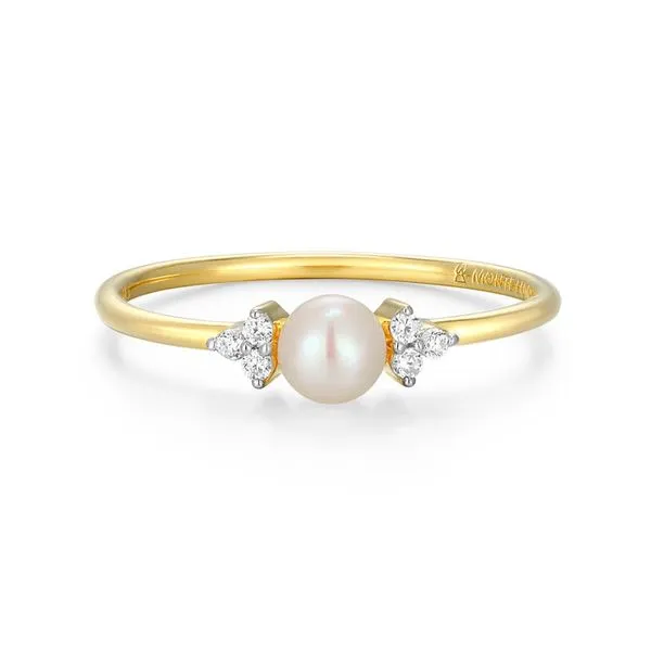 Genuine Pearl & Lab-Created Diamond Cluster Ring in 14K Gold & Rhodium-Plated Sterling Silver, Size 7, 1/20ctw, G-H, SI Blocher Jewelers Ellwood City, PA