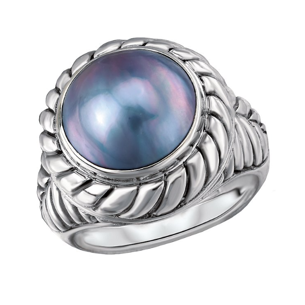 Twisting High Polished Silver Wraps Around This Gorgeous 12mm Mabe Pearl Ring Size 7 Blocher Jewelers Ellwood City, PA