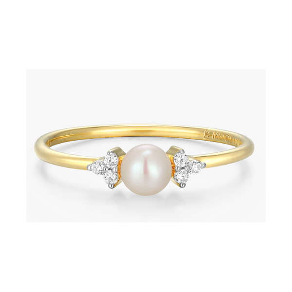 Genuine Pearl & 1/20ctw Lab-Created Diamond Cluster Ring in 14K Gold & Rhodium-Plated Sterling Silver Size 5 Blocher Jewelers Ellwood City, PA