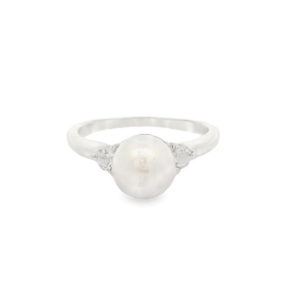 Sterling Silver Accented Ring Mounting for 8 mm Pearl, 2 - 3mm White Natural Topaz, Size 9 Image 2 Blocher Jewelers Ellwood City, PA