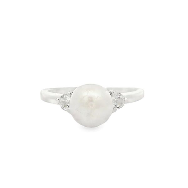 Sterling Silver Accented Ring Mounting for 8 mm Pearl, 2 - 3mm White Natural Topaz, Size 9 Blocher Jewelers Ellwood City, PA