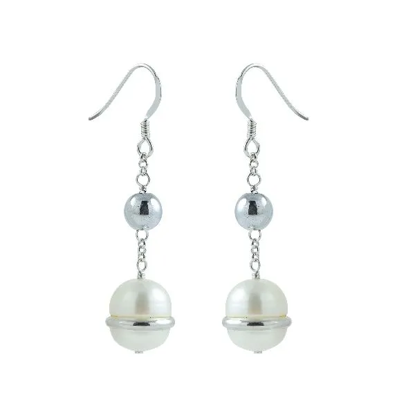 Sterling Silver Pearl and Hematite Earrings Blocher Jewelers Ellwood City, PA