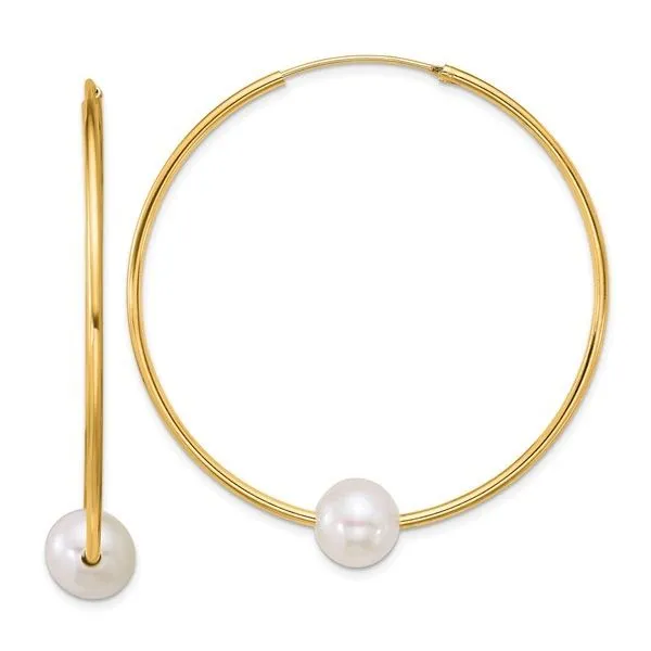 Gold Plated Sterling Silver Freshwater Pearl Hoop Earrings Blocher Jewelers Ellwood City, PA