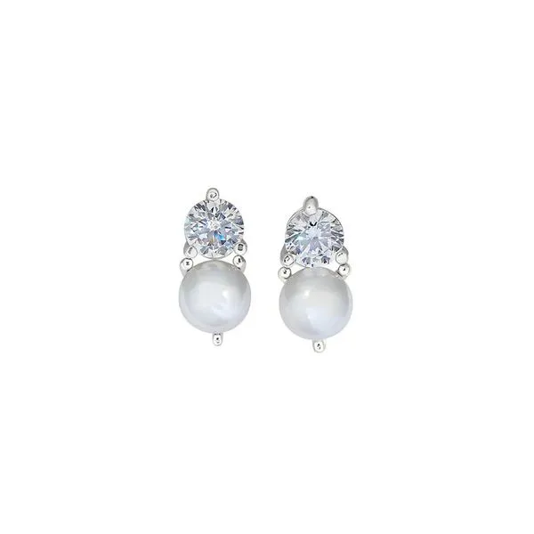Sterling Silver Stud Earrings With Simulated Pearl And Diamond Blocher Jewelers Ellwood City, PA