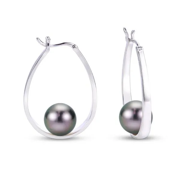 SS 10-11mm Tahitian Cult Pearl 31Mm Oval Hoop Earring Blocher Jewelers Ellwood City, PA