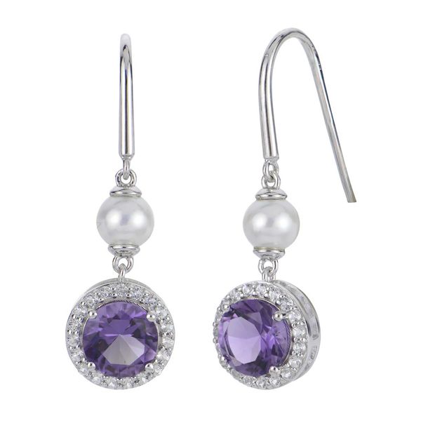 SS 5-5.5mm AA Freshwater Pearls, Amethyst & White Topaz Hook Earrings Blocher Jewelers Ellwood City, PA