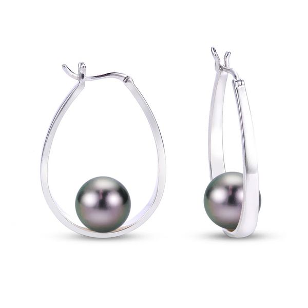 SS 10-11mm Tahitian Cult Pearl 31Mm Oval Hoop Earring Blocher Jewelers Ellwood City, PA