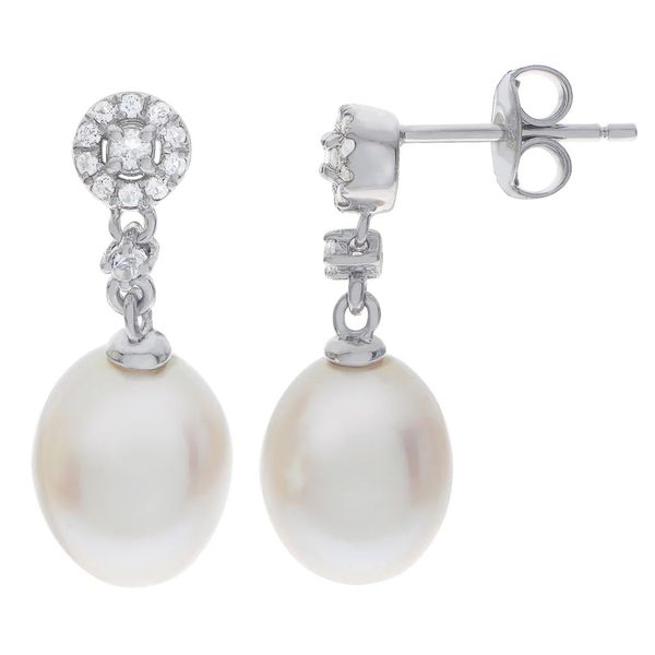 SS 8.5-9mm Freshwater Pearls and White Topaz Dangle Earrings Blocher Jewelers Ellwood City, PA