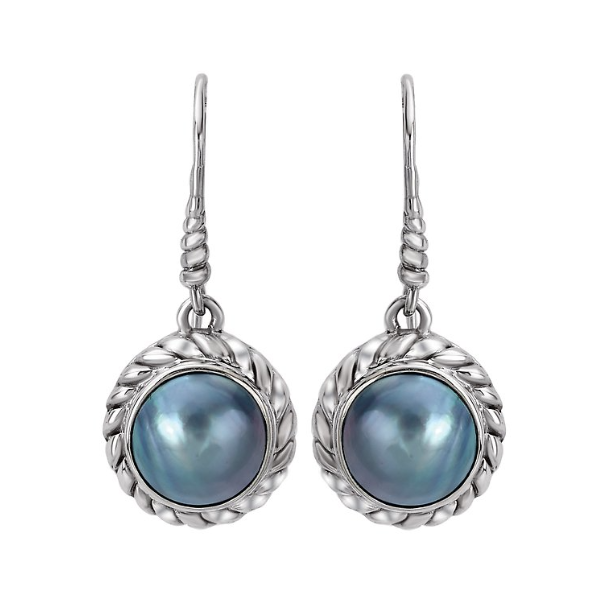 Halos Of Twisting High Polished Silver with a 10mm Mabe Pearl Centers Earrings Blocher Jewelers Ellwood City, PA