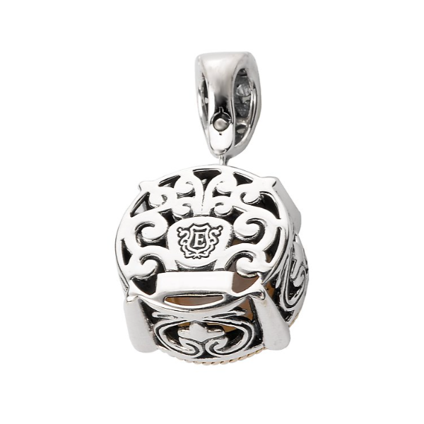 Round Sterling Silver Pendant with a 13mm Mabe Pearl Center Stone and 18kt Yellow Gold Rope Accent Design Image 3 Blocher Jewelers Ellwood City, PA