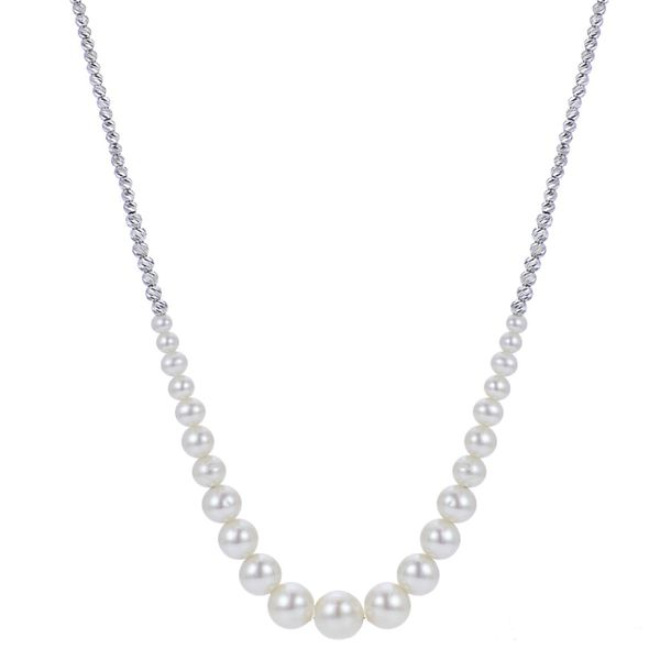 Sterling Silver Graduated Freshwater Cultured Pearl & Brilliance Bead Necklace Blocher Jewelers Ellwood City, PA