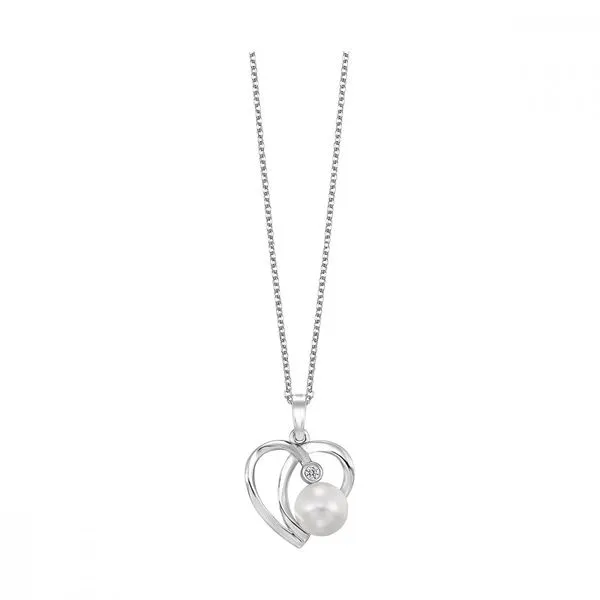 Sterling Silver CZ and Pearl Heart Necklace Blocher Jewelers Ellwood City, PA