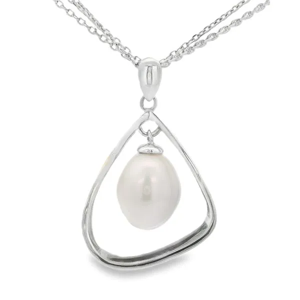 SS 3 Strand 9-10mm Freshwater Pearl Drop Necklace, 18