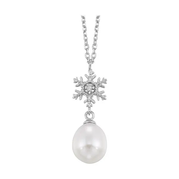 Sterling Silver Snowflace with Pearl Necklace, CZ's, 18