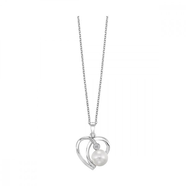 Sterling Silver CZ and Pearl Heart Necklace Blocher Jewelers Ellwood City, PA