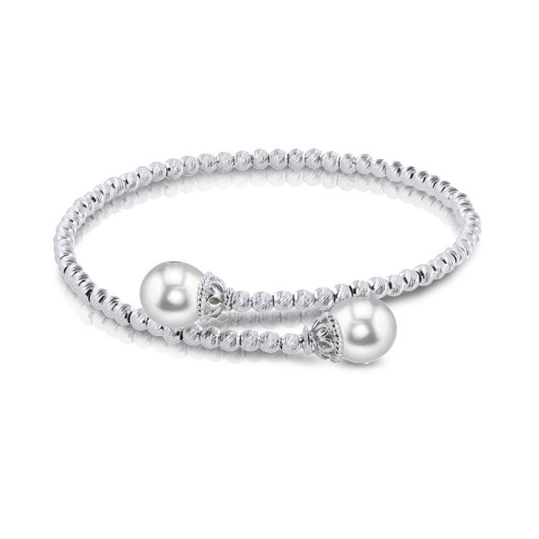 Sterling Silver Freshwater Pearl & Brilliance Bead Bangle Blocher Jewelers Ellwood City, PA