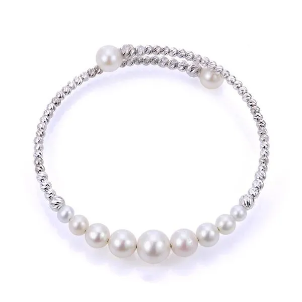 Sterling Silver Rhodium Plated 4-8mm Graduated Freshwater Cultured Pearl Brillance Bead Cuff Bracelet Blocher Jewelers Ellwood City, PA