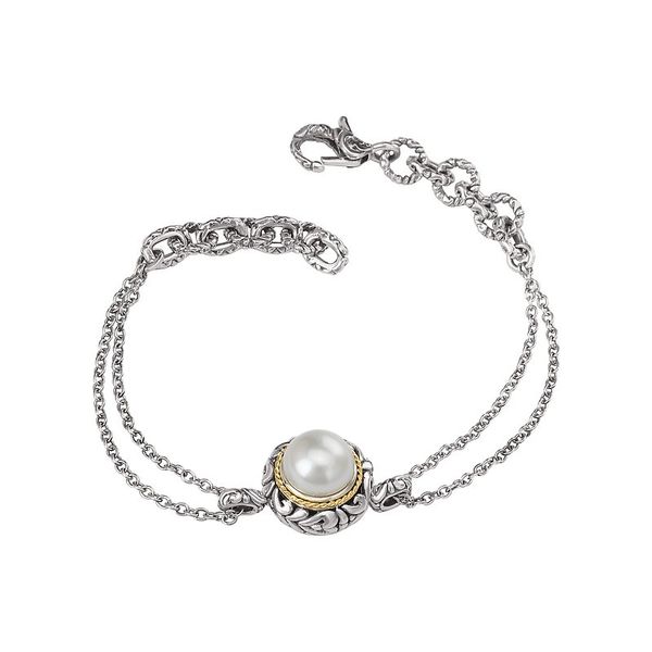 Sterling Silver and 18K Yellow Gold Pearl Bracelet 7