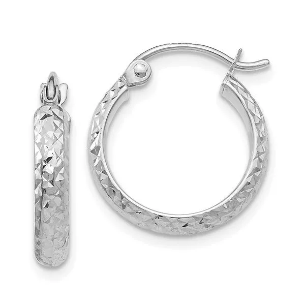 14K White Gold Diamond-cut Hollow Hoop Earrings Blocher Jewelers Ellwood City, PA