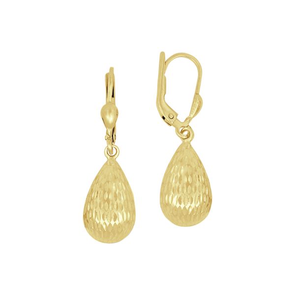 14K Yellow Gold Diamond Cut Dangle Drop Earrings Blocher Jewelers Ellwood City, PA