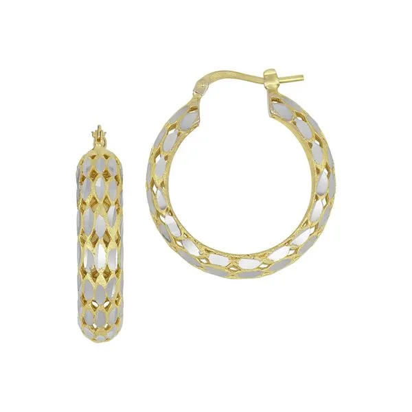 14K Yellow Gold Diamond Cut Earrings With Rhodium Blocher Jewelers Ellwood City, PA