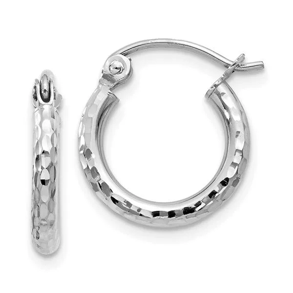 14k White Gold Diamond-Cut Round Tube Hoop Earrings Blocher Jewelers Ellwood City, PA