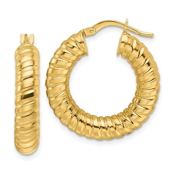 10K Yellow Gold Hollow Spiral Round Hoop Earrings Blocher Jewelers Ellwood City, PA