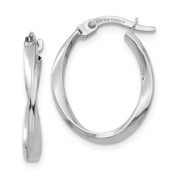 10k White Gold Polished Oval Twist Hoop Earrings Blocher Jewelers Ellwood City, PA