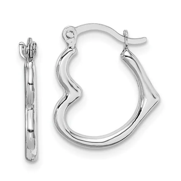 10K White Gold Hollow Heart Shaped Hoop Earrings Blocher Jewelers Ellwood City, PA