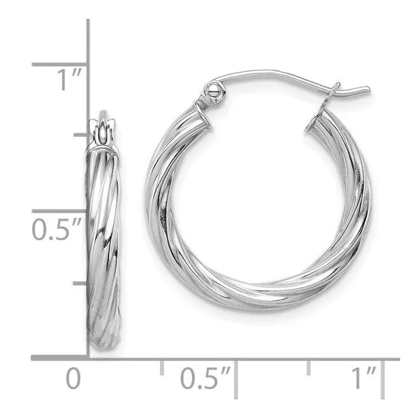 10k White Gold Polished 3mm Twisted Hoop Earrings Image 2 Blocher Jewelers Ellwood City, PA