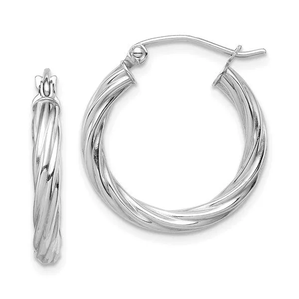 10k White Gold Polished 3mm Twisted Hoop Earrings Blocher Jewelers Ellwood City, PA