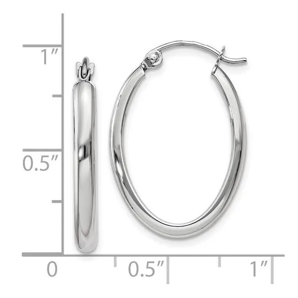10k White Gold Polished 2.75mm Oval Tube Hoop Earrings Image 2 Blocher Jewelers Ellwood City, PA