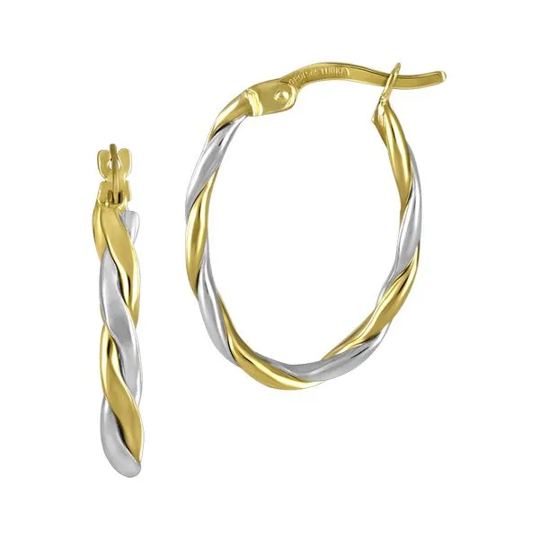 14K Two Tone Twisted Oval Hoop Earrings Blocher Jewelers Ellwood City, PA