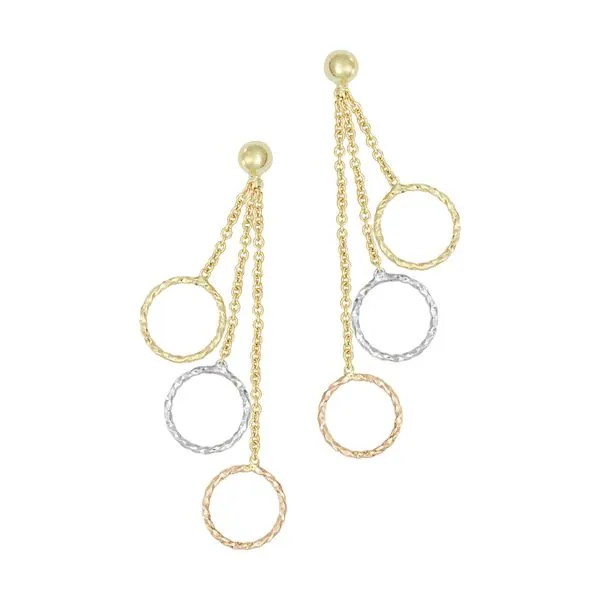 14K Yellow Cable Chains With Yellow, White And Rose Diamond Circles On Each Earrings Blocher Jewelers Ellwood City, PA